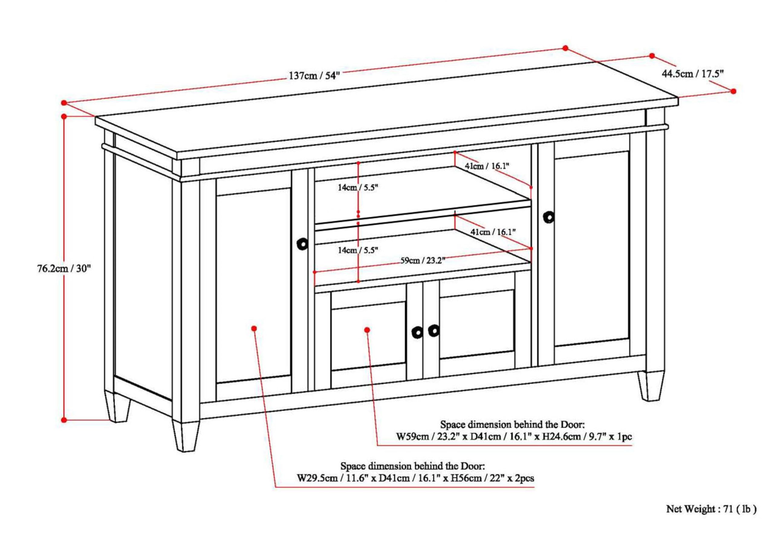 SOLID WOOD Universal TV Media Stand, 54 Inch Wide, Contemporary, Living Room