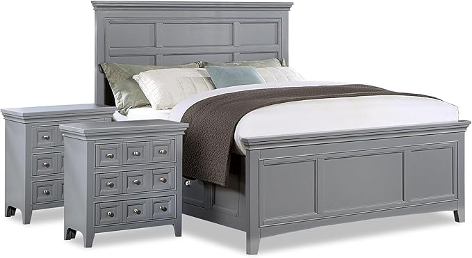 Zinnia Transitional Storage Wood 3-Piece Bedroom Set, Bed and 2 Nightstands