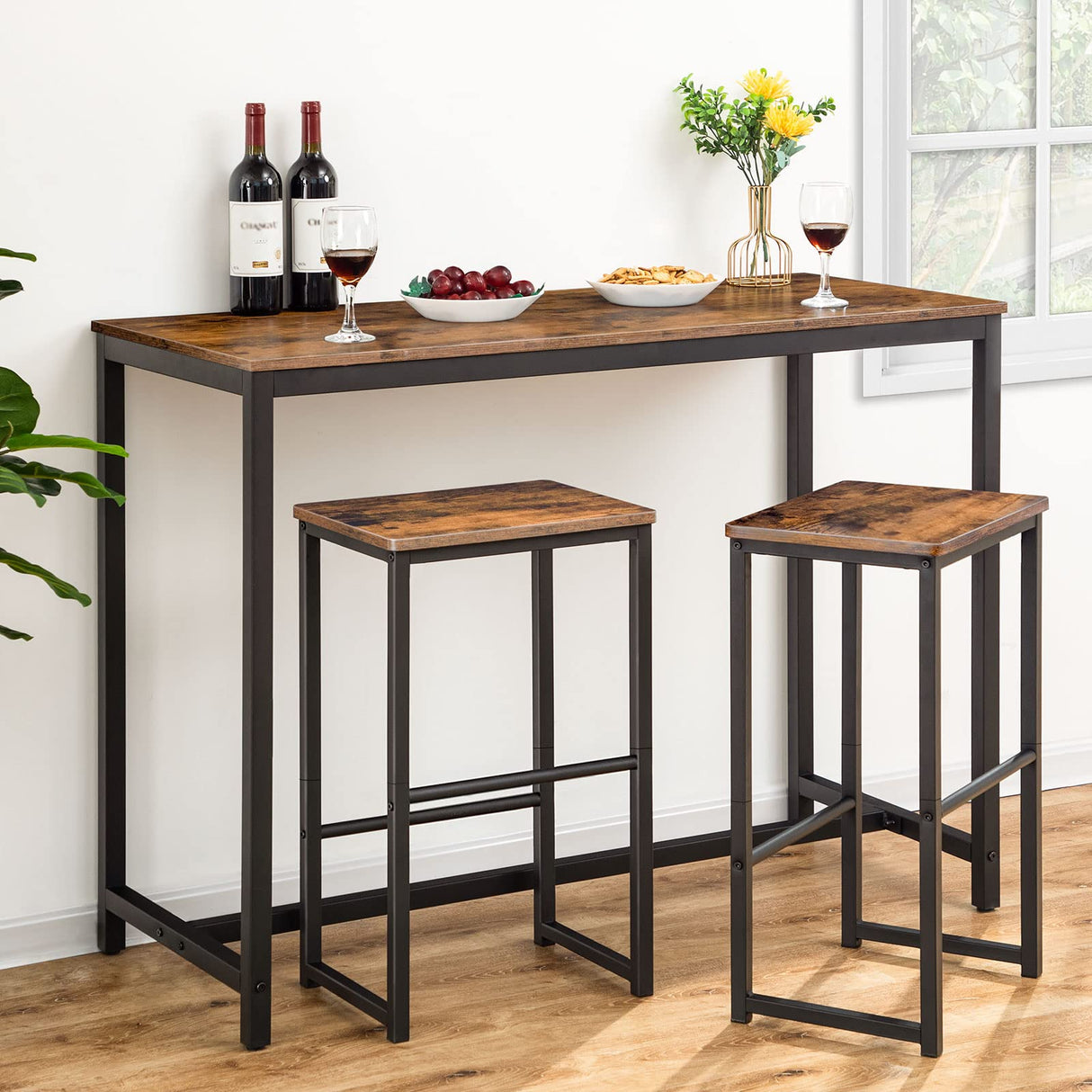 Bar Stools, Set of 2 Bar Chairs with Different Height Pedals, 25.6 Inch Tall