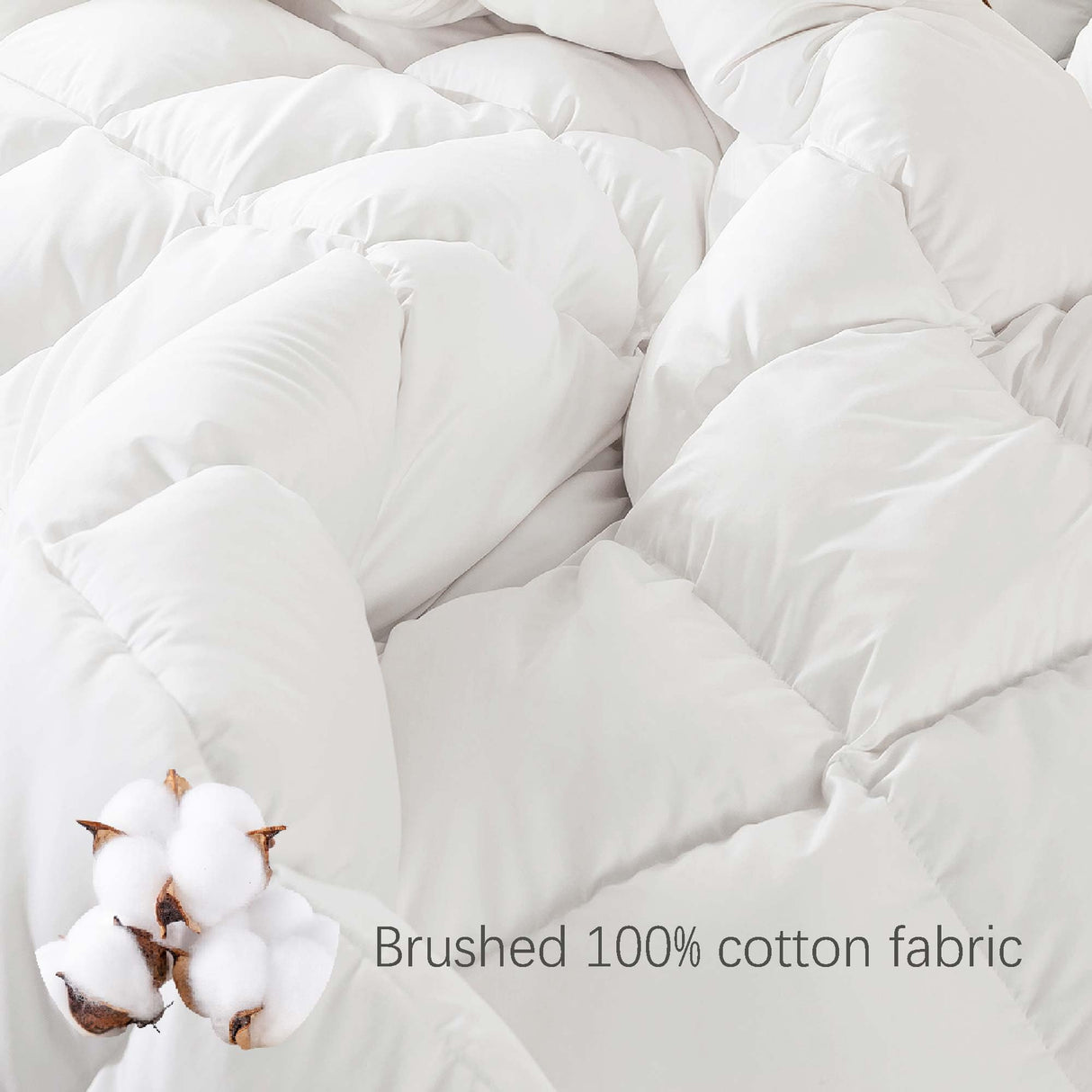 Feather Fiber Comforter King Size Duvet Insert for All Season, 100% Cotton Hotel Collection Down Comforter Alternative, 4 Corner Loops, Gold Piping, 90x106In