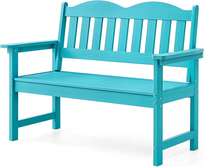 Outdoor Bench, 2-Person Poly Lumber Garden Bench with 800 lbs Weight Capacity
