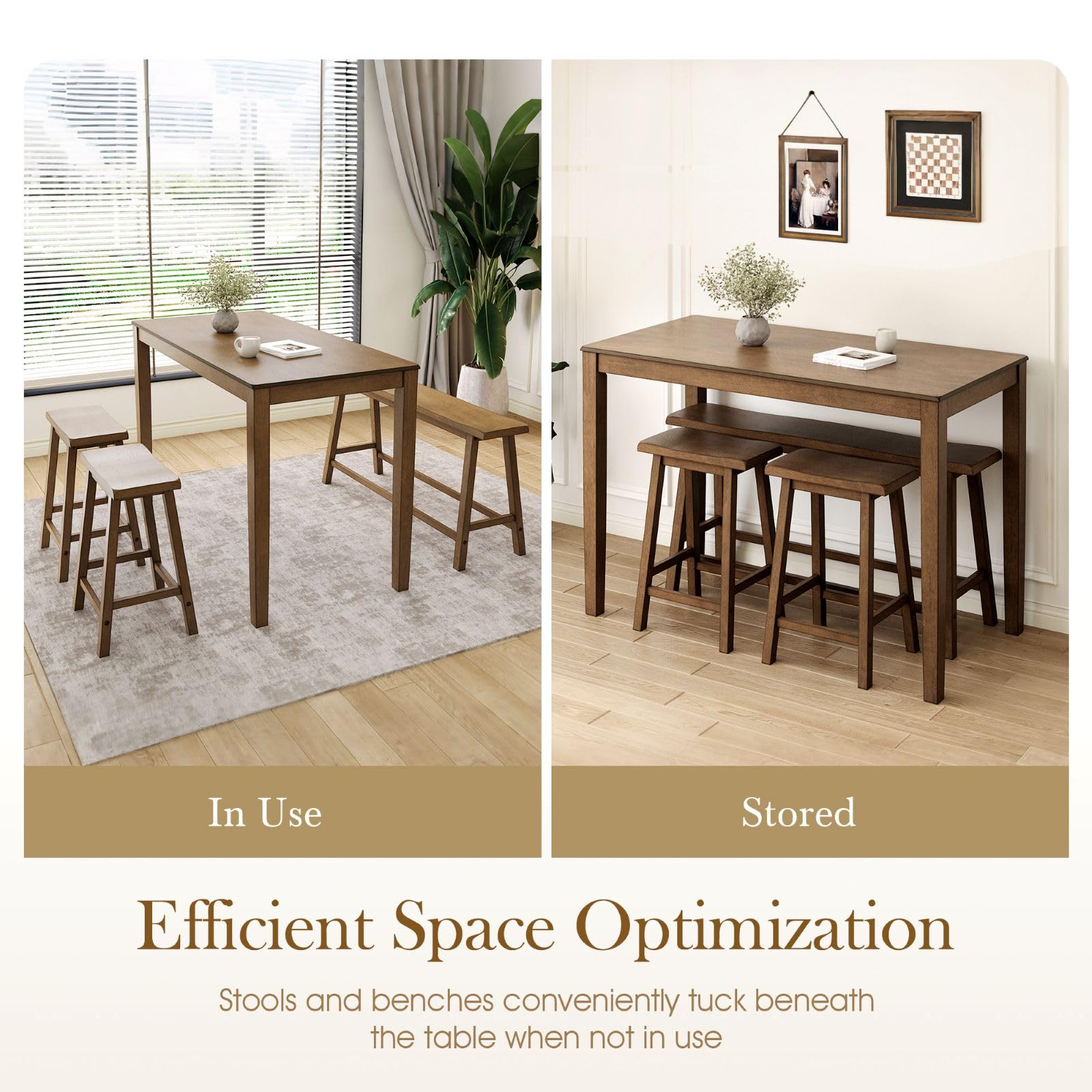 4-Piece Dining Set with Bench and Chairs