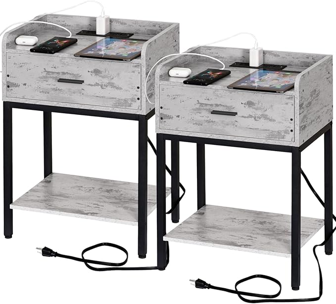 Nightstand with Charging Station and USB Ports, Natural Night Stand