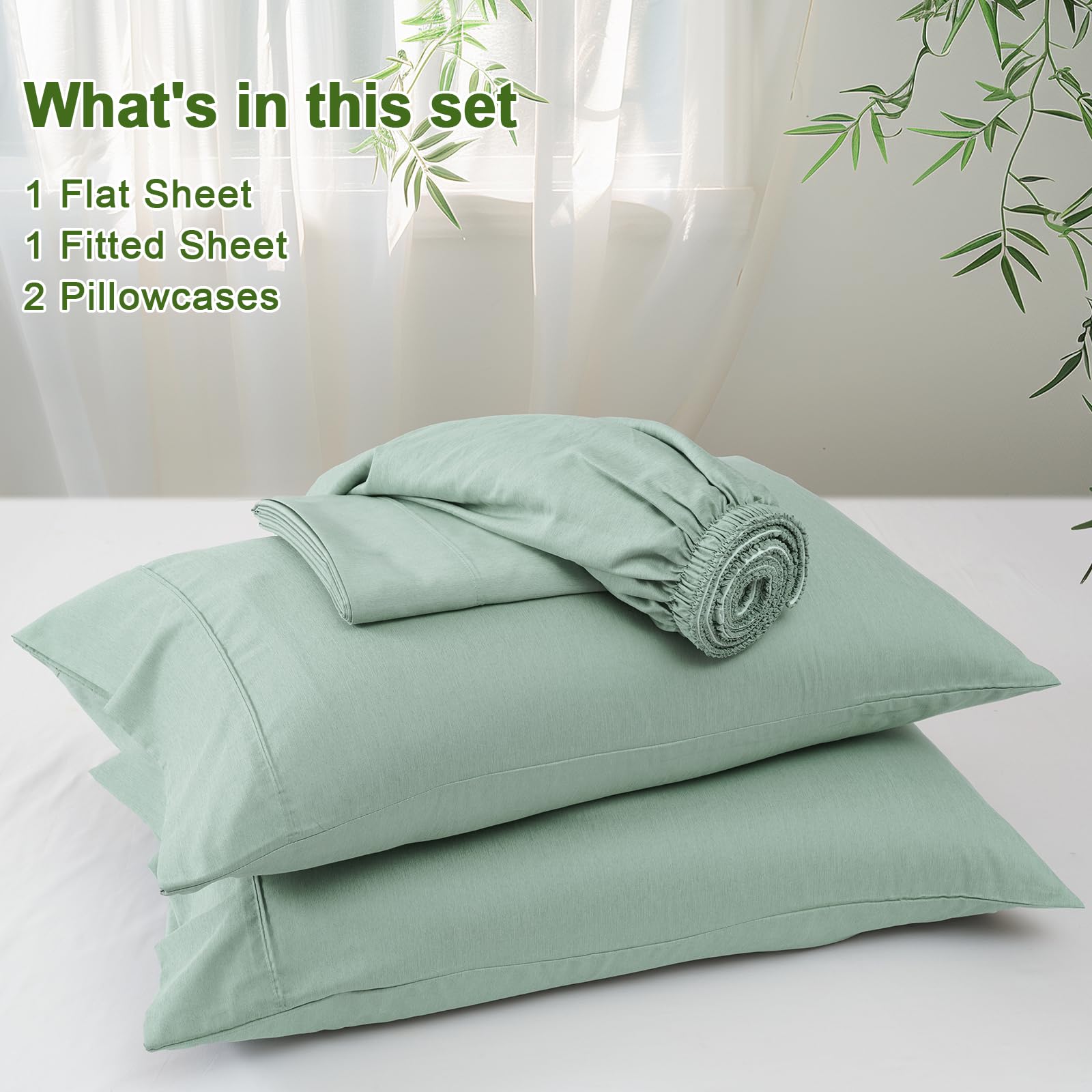 Cooling Sheets Set Queen Size, Rayon Derived from Bamboo & Polyester