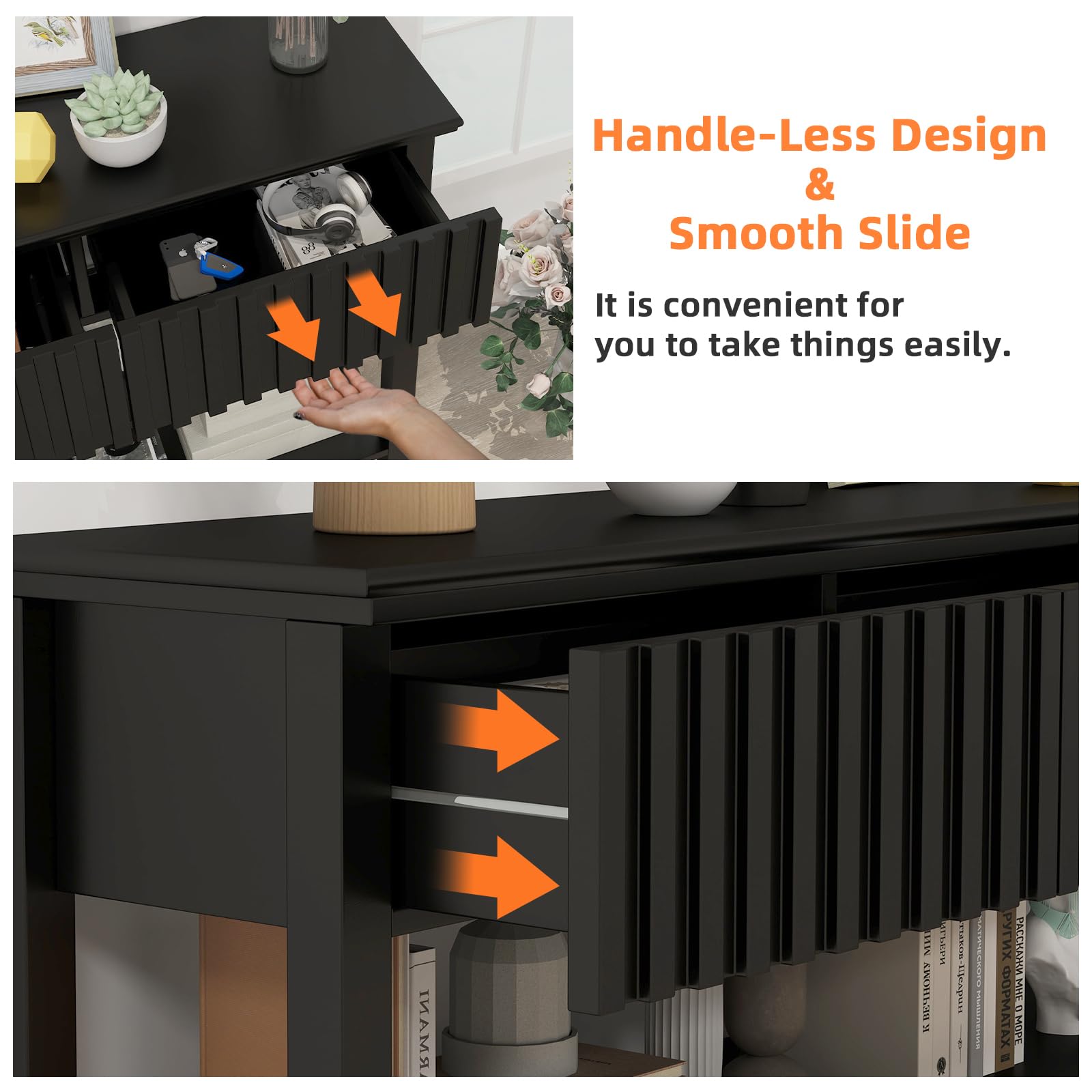 Black Fluted Console Table with 3 Drawers