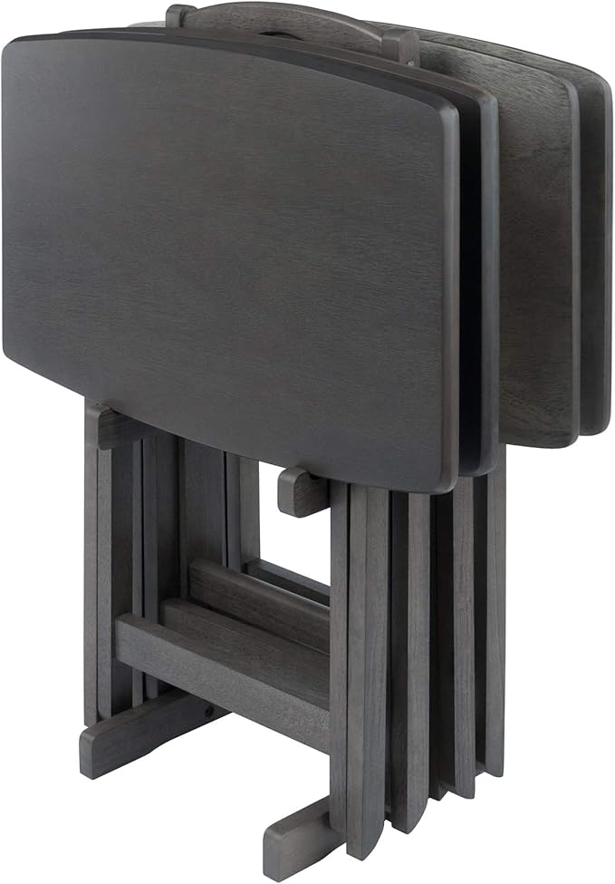 Dorian Oversized Snack Table Set, Oyster Gray (Brown Base) (replace color may vary).