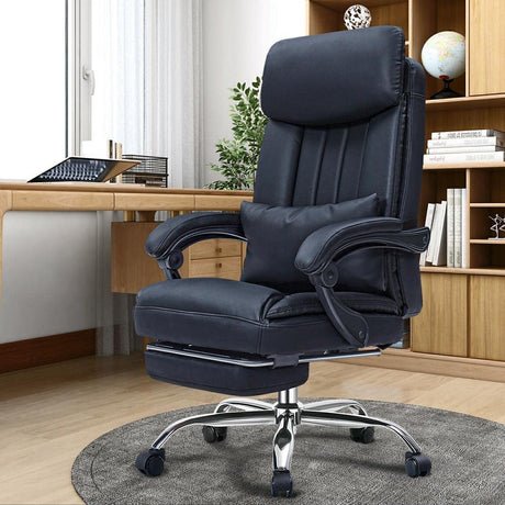 High Back Office Chair with Lumbar Support and Footrest, Leather Executive Computer