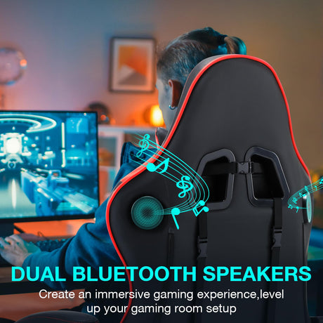 Gaming Chair with Speakers, High Back Computer Chair with Footrest