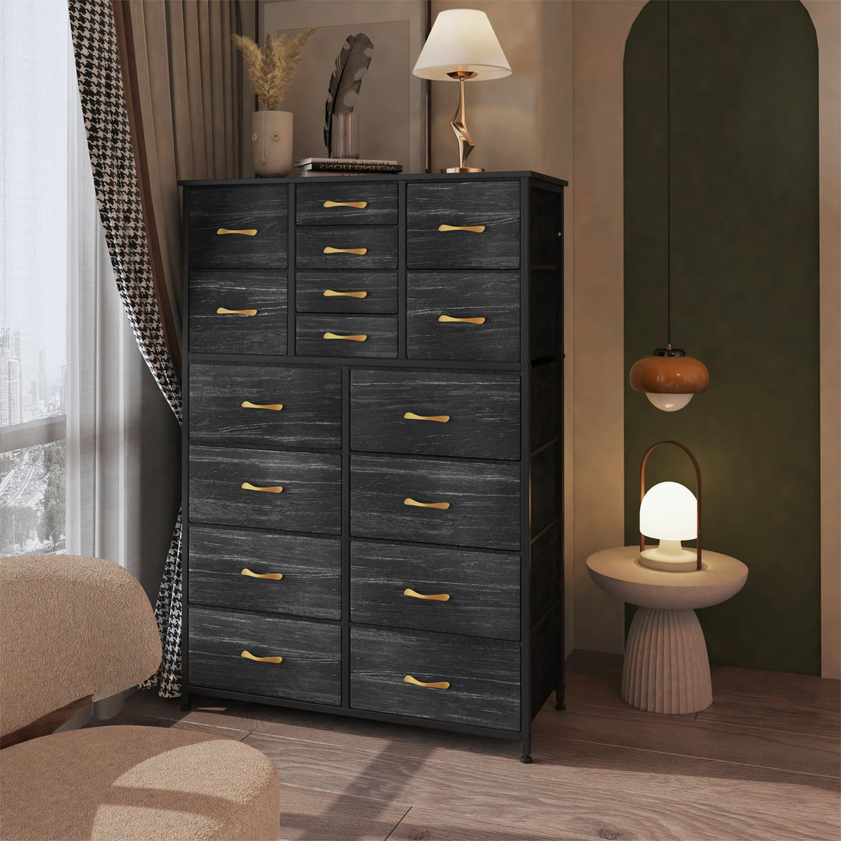 16 Drawers Dresser for Bedroom, Tall Dressers & Chests of Drawers with Wood Top