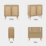 Rattan Cabinet, 2 Door Sideboard Buffet Cabinet with Adjustable Shelf Wood Storage Cabinet for Living Room Dining Room Kitchen Hallway Entryway，H0082