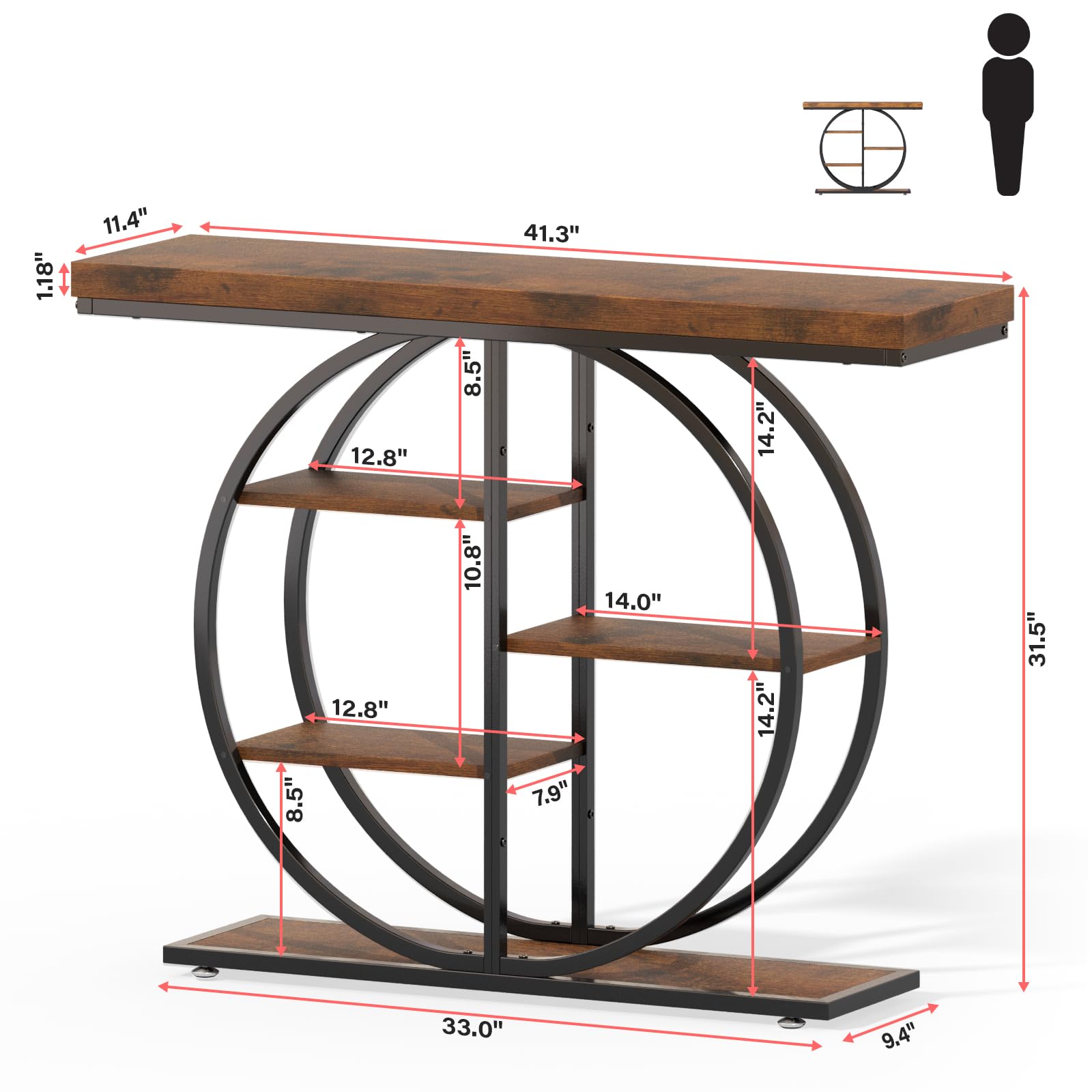 41.3" Industrial Console Table with Storage Shelves - Rustic Brown