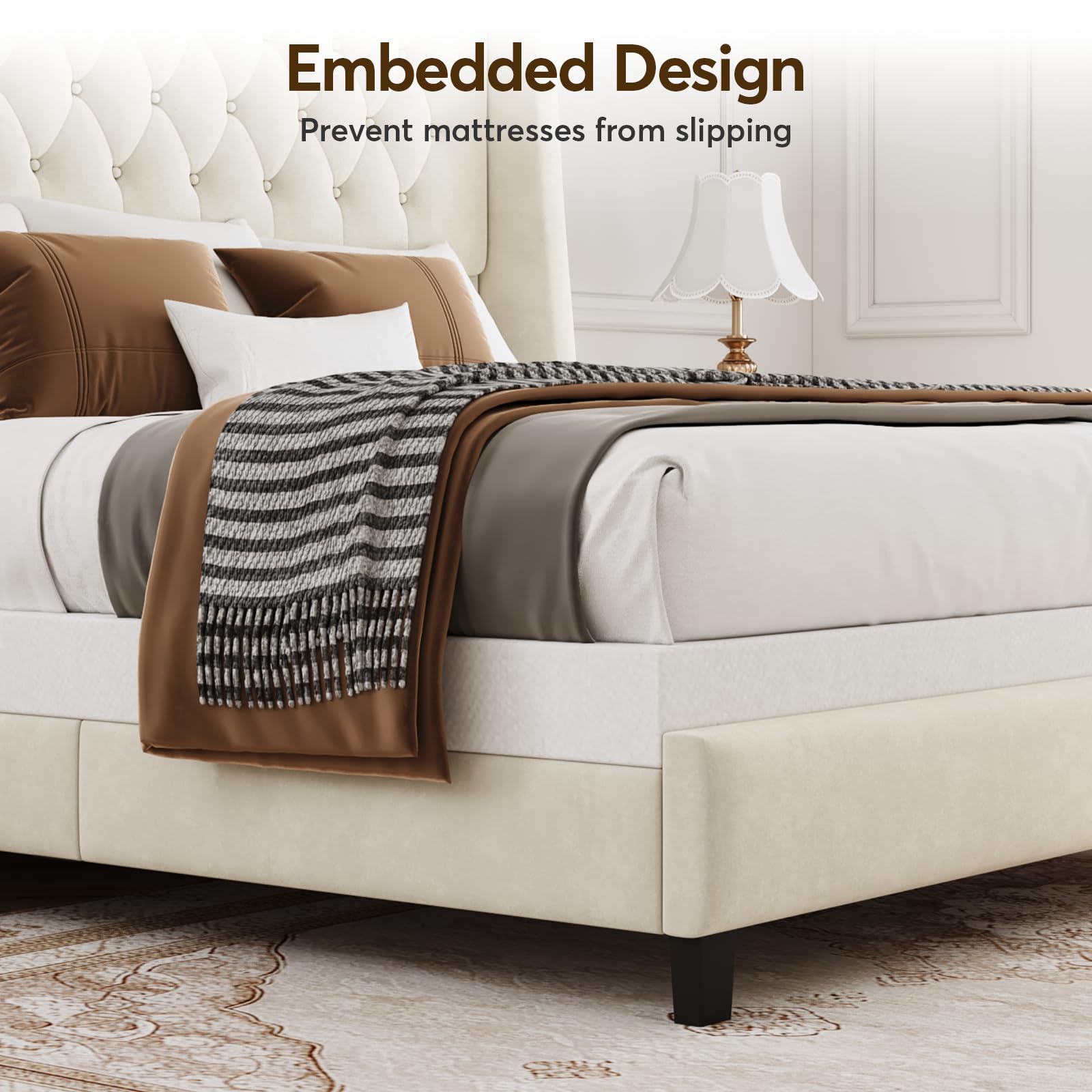 Queen Upholstered Bed Frame with 55" Tufted Headboard - Platform Bed, No Box Spring Needed