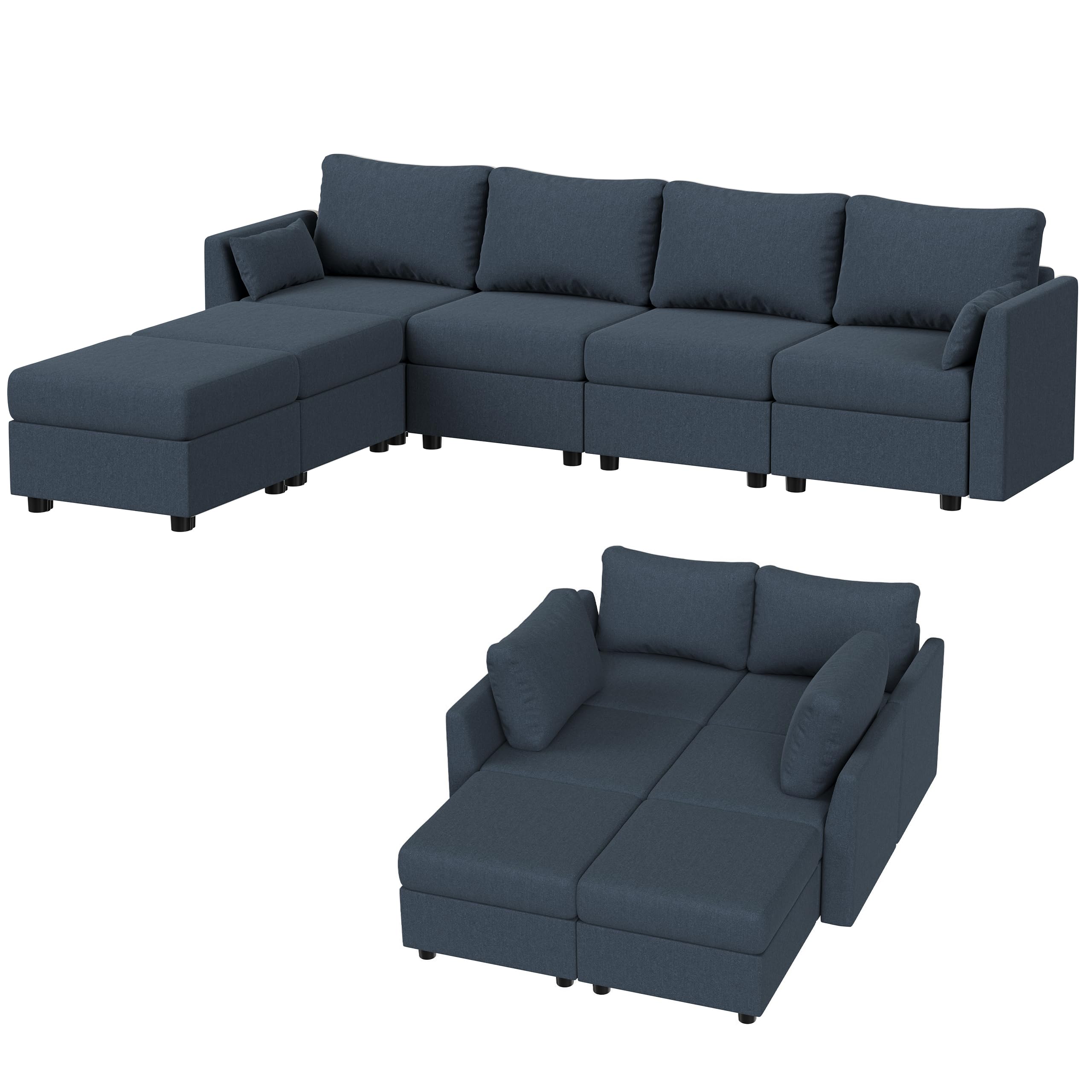 Modular Sectional Sofa, 6 Seat Modular Couch with Storage