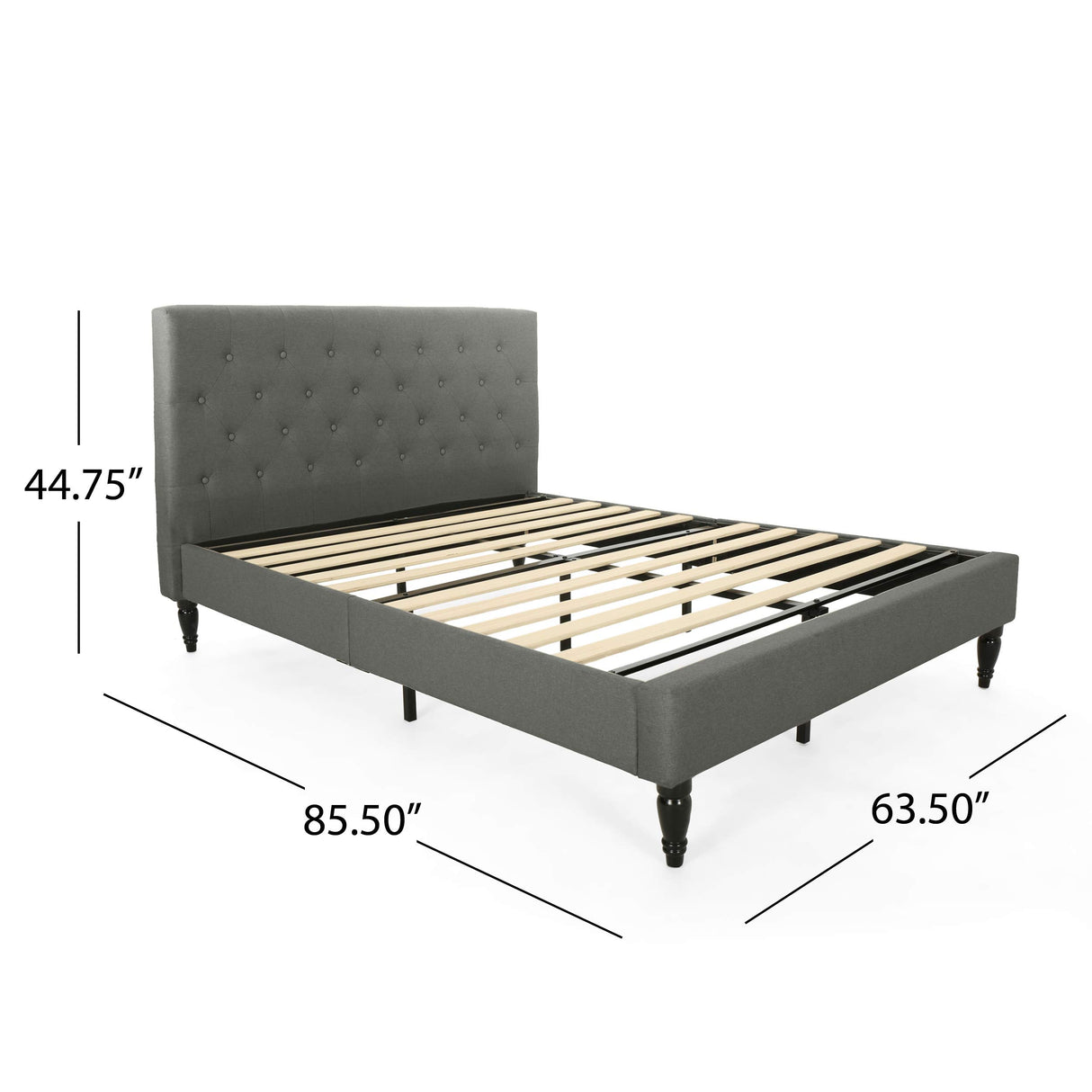 Agnes Fully-Upholstered Queen-Size Platform Bed Frame, Low-Profile, Contemporary,