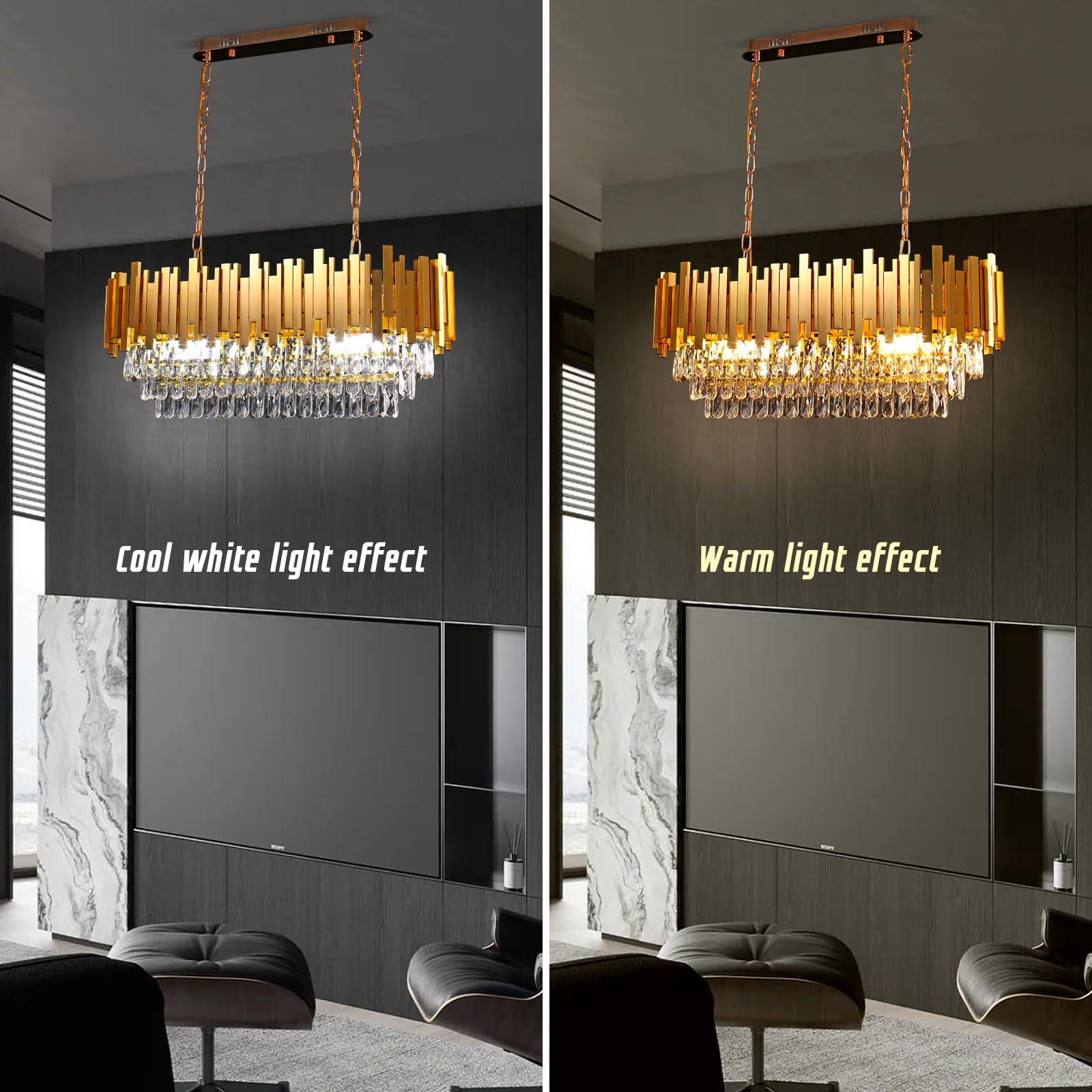 Modern Crystal Chandeliers 3-Tier Gold Crystal Chandeliers Oval Pendant Light Brass