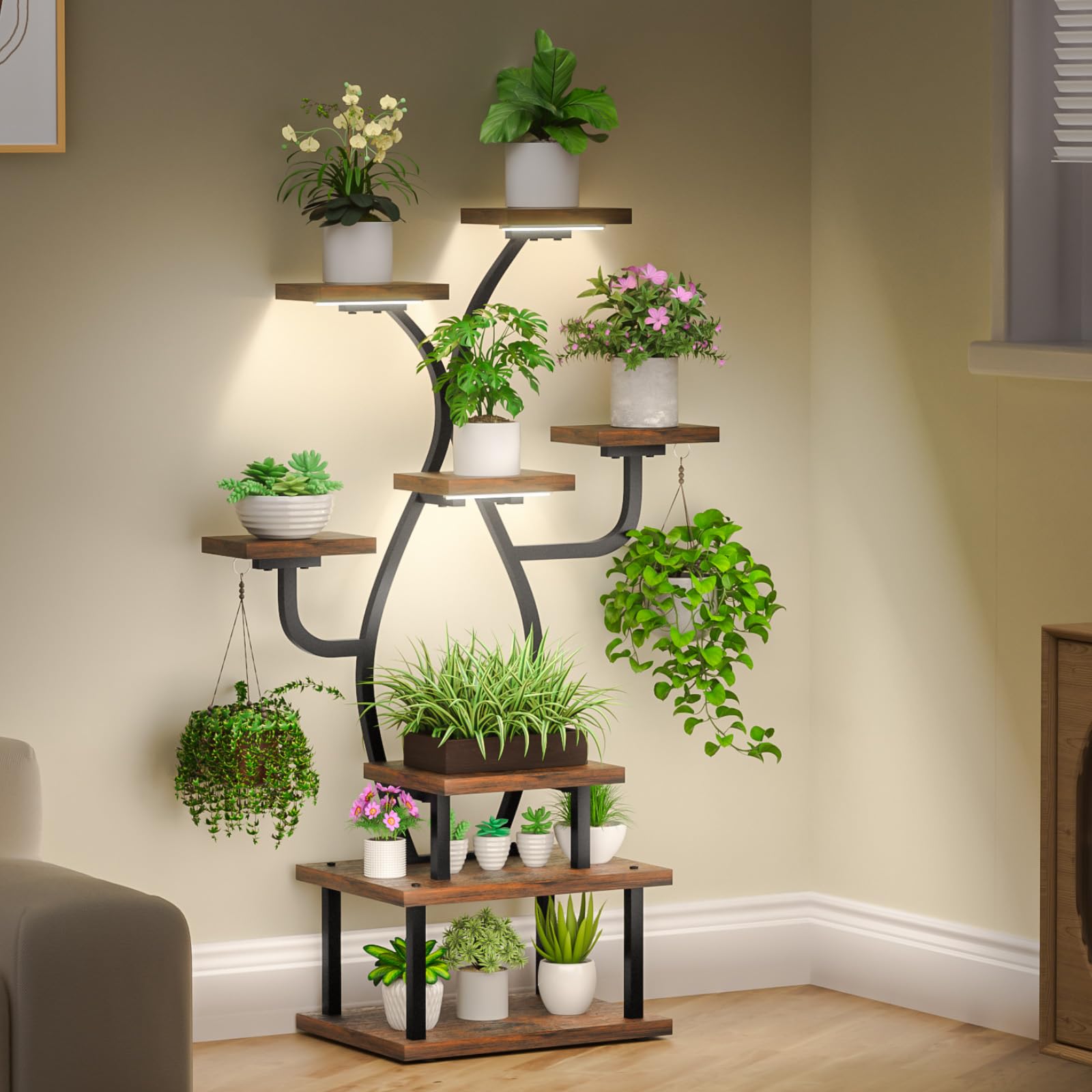 Plant Stand Indoor with Grow Light, 8 Tiered 48" Small Plant Shelf, Corner Plant Stand Stand