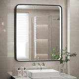 36x24 Inch LED Bathroom Mirror with Lights, Black Metal Frame Mirror