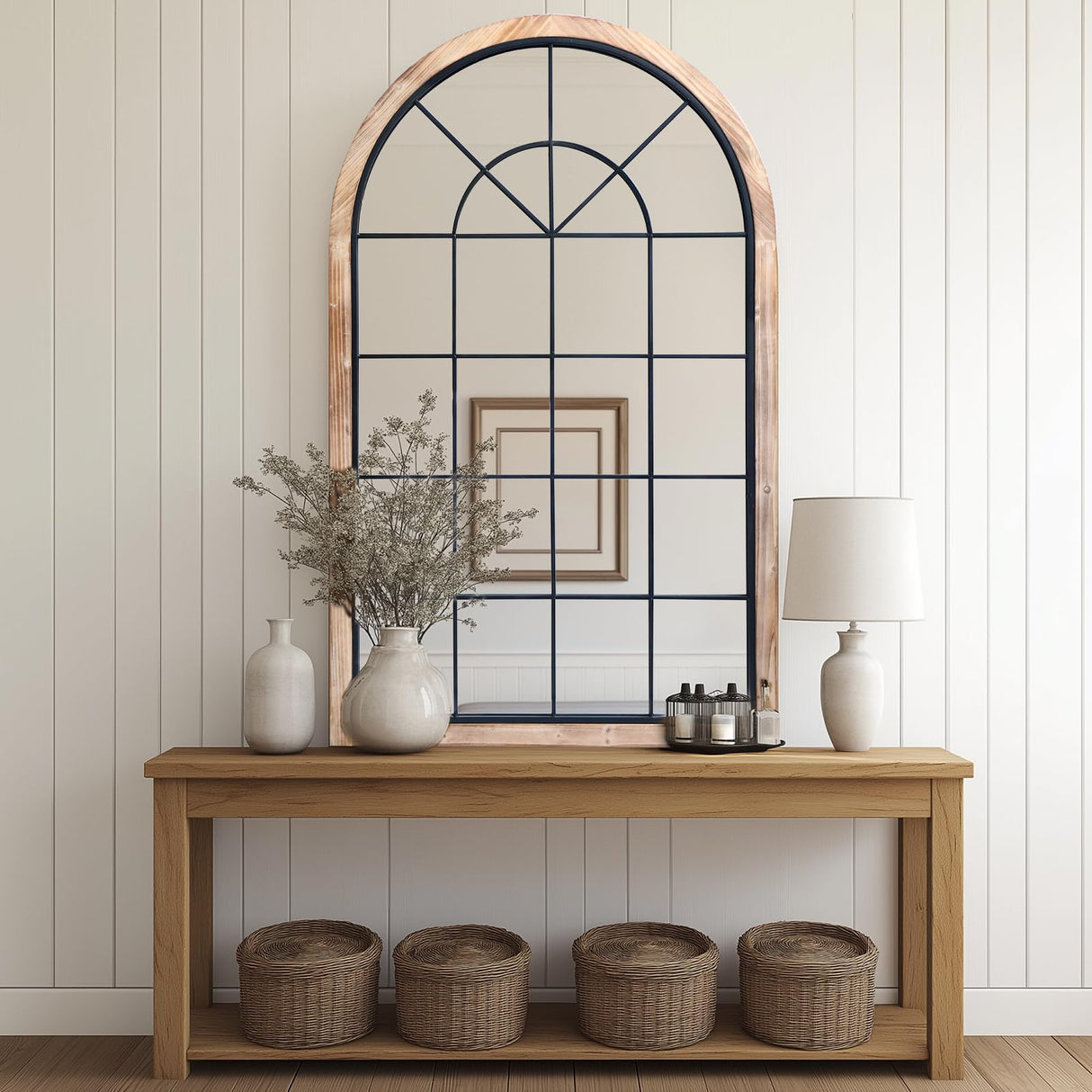 Arched Farmhouse Window Wall Mirror 30"x48", Rustic Accent Mirror