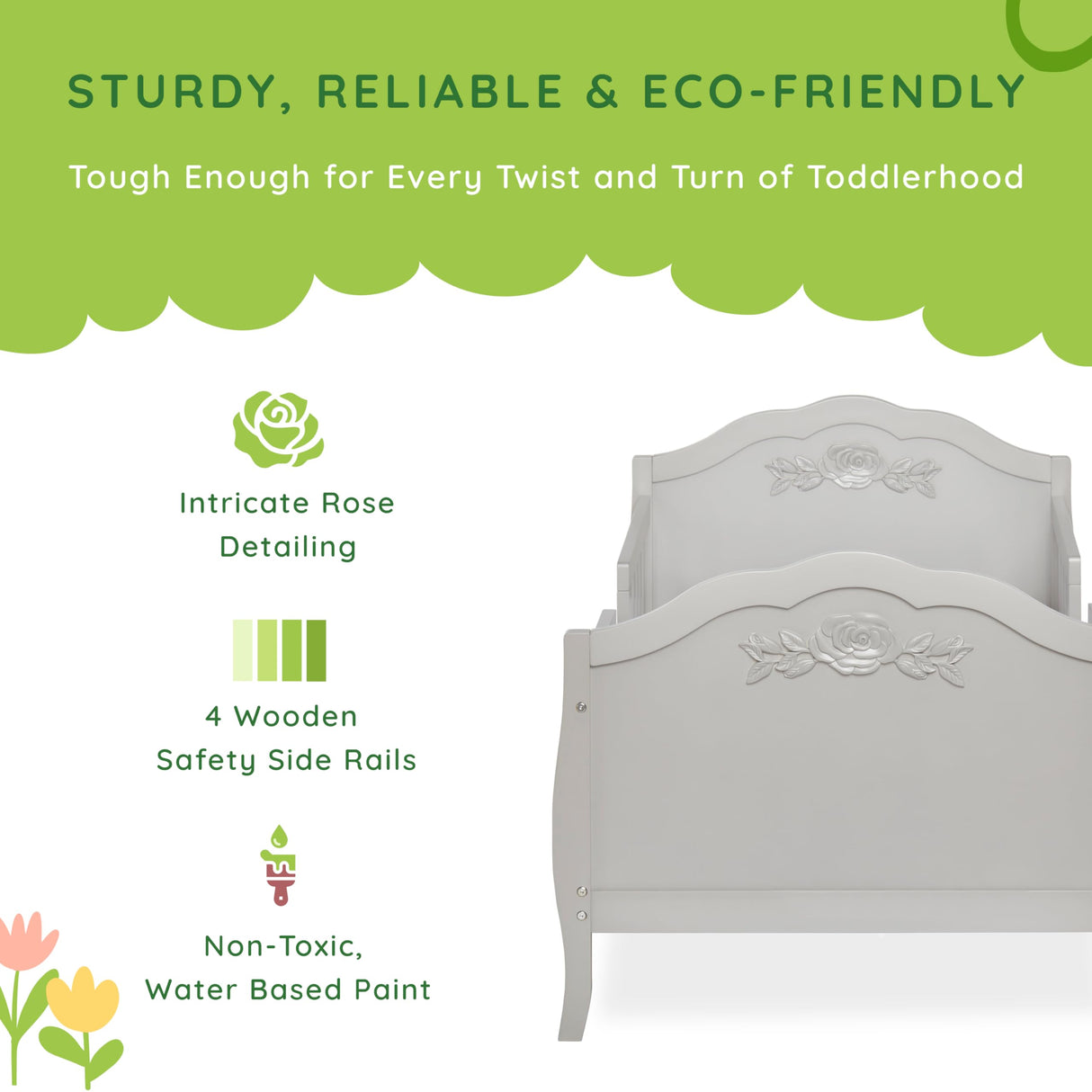 Rose 3-in-1 Convertible Toddler Bed in Platinum, Greenguard Gold Certified