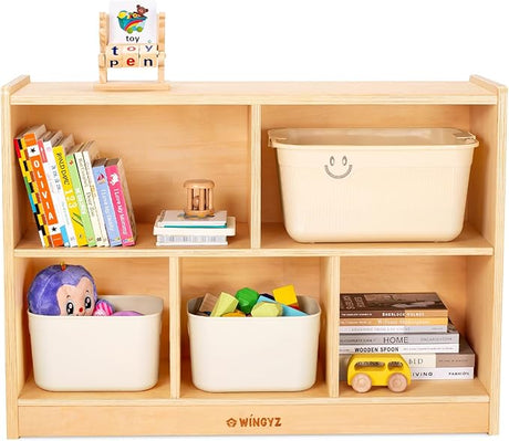 Kids Toy Storage Organizer, 2-Tier Wooden Storage Cabinet, Spacious Montessori Kids