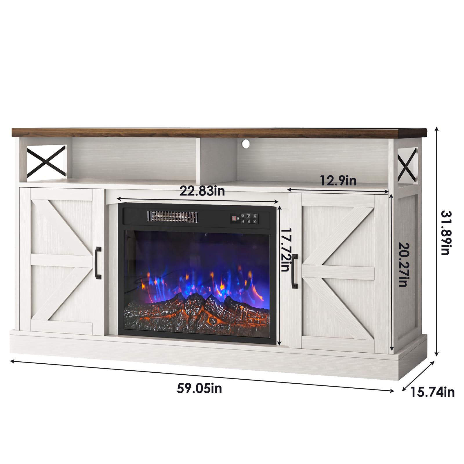 59-Inch TV Stand with Electric Fireplace and LED Lights