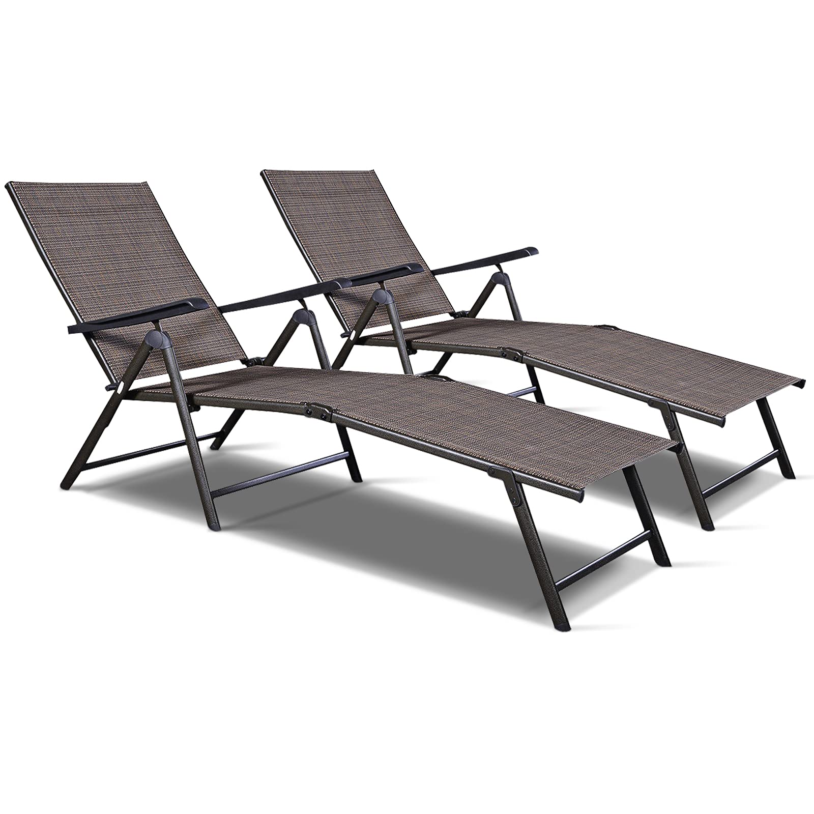 Set of 2 Patio Adjustable Chaise, 5 Back & 2 Leg Positions Outdoor Reclining Lounger Chairs