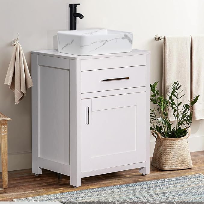 24 Inch Bathroom Vanity White Bathroom Vanity Set with Sink Combo，Modern Bathroom Cabinet