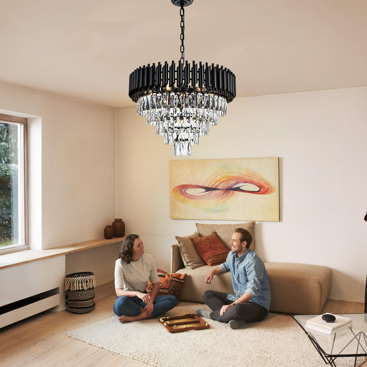 11-Light Modern Round Crystal Chandelier Lights, 5 Tiers Luxury Pendant Ceiling Light