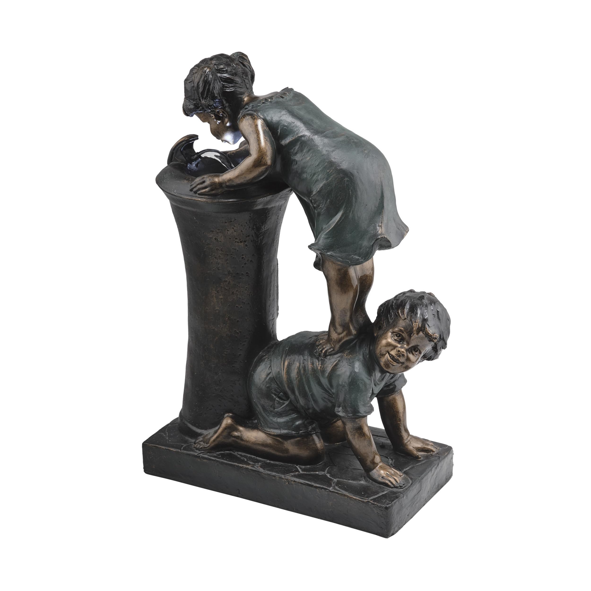 GXT472 27" Outdoor Floor Joyful Boy and Girl Drinking Water Fountain, Playful Garden