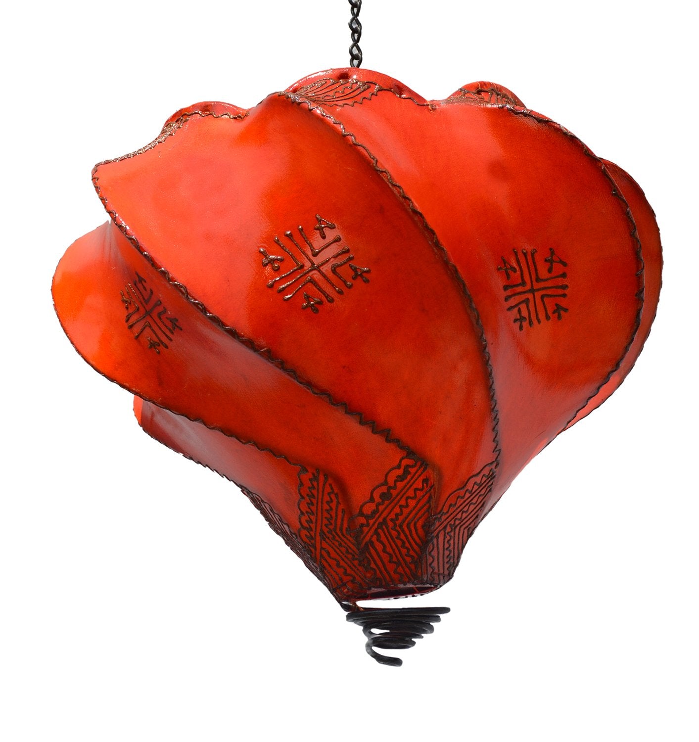 Handmade Moroccan Henna Leather Lamp - Orange Ceiling & Wall Sconce