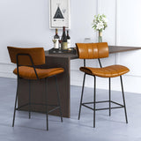 Brown Counter Height Bar Stools Set of 4, Modern Faux Leather Bar Stools