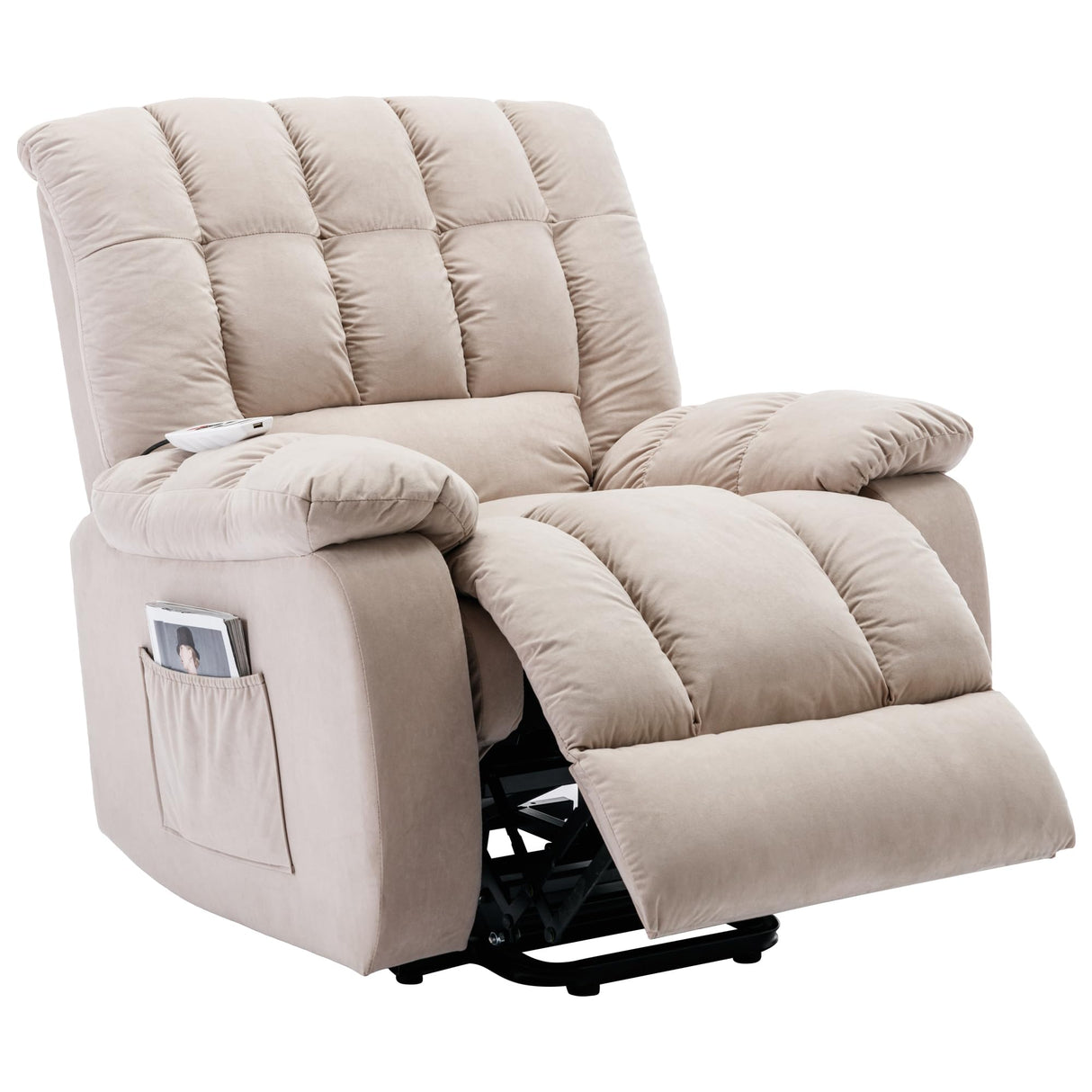 Infinite Position Reclining Chair Single Leisure Sofa w/Massage,Heat&Lumbar Support for Elderly,Overstuffed Home Theater Seating Lounge w/Side Pocket&Armrest for Livingroom (Beige)