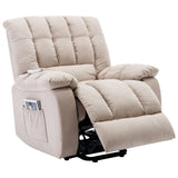 Infinite Position Reclining Chair Single Leisure Sofa w/Massage,Heat&Lumbar Support for Elderly,Overstuffed Home Theater Seating Lounge w/Side Pocket&Armrest for Livingroom (Beige)