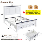 Farmhouse Queen Bed Frame with 52" Tall Headboard & Storage Drawers