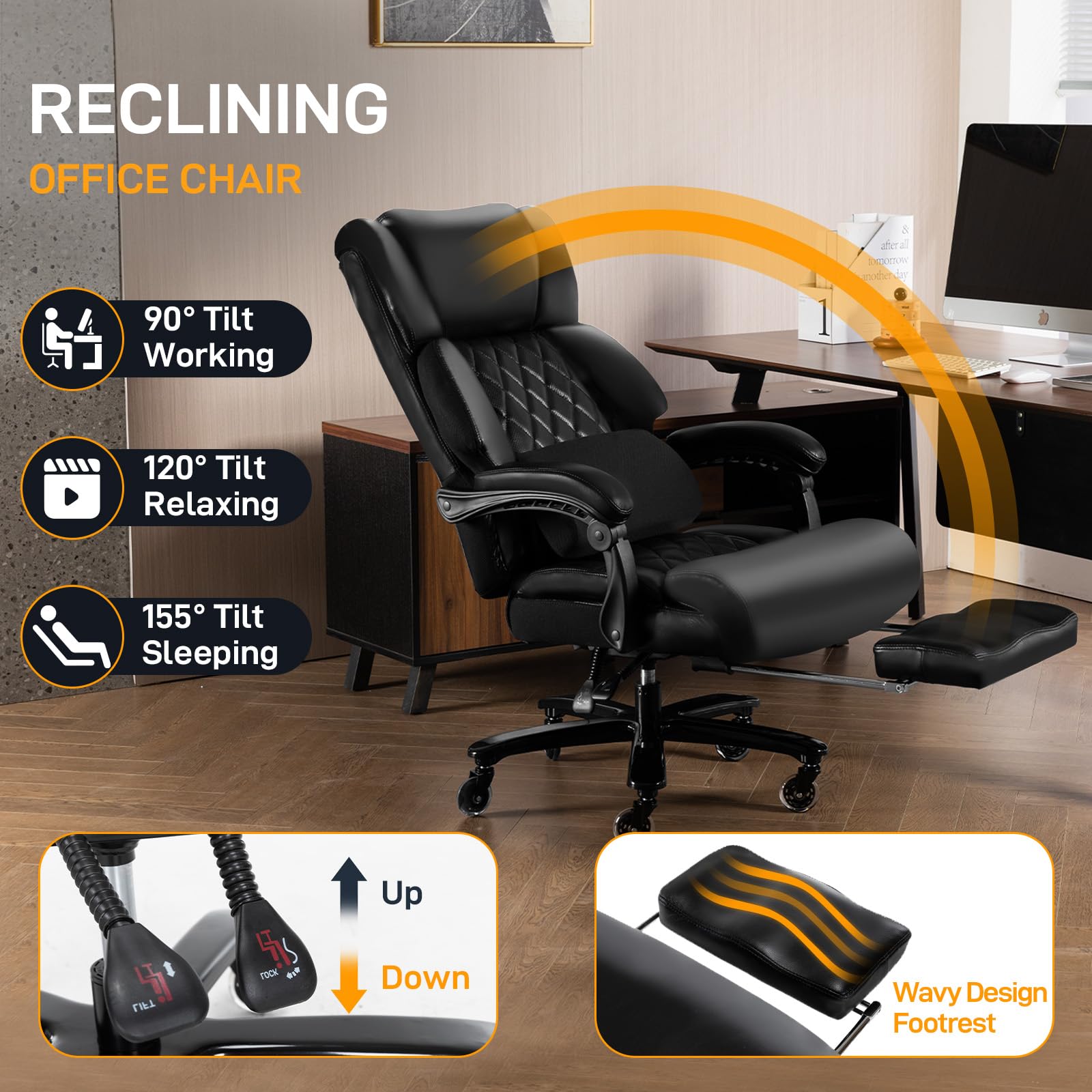 Big and Tall Office Chair for Heavy People, High Back Recline Wide Office Chair,