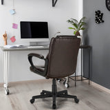 Ergonomic Mid Back Executive Chair - Brown Leather Office Chair with Adjustable Height