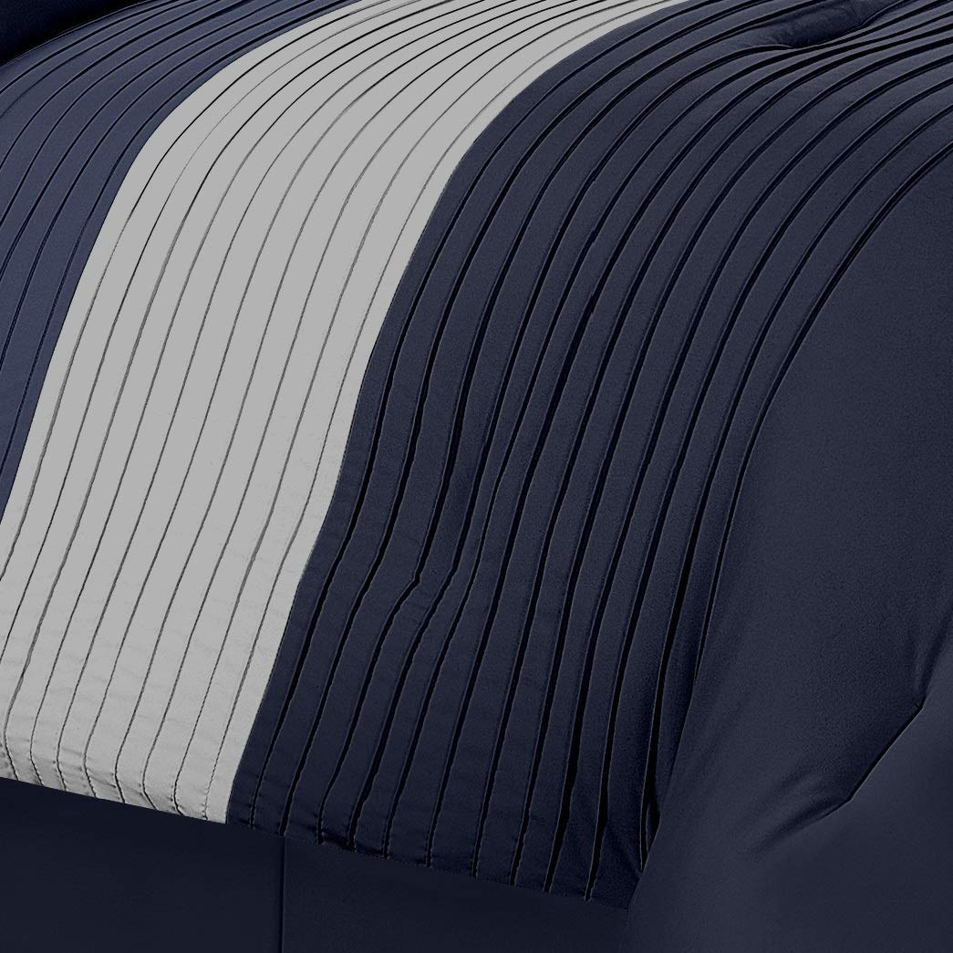 Loft 8-Piece Luxury Striped Comforter Set (King, Navy/Gray/Blue)