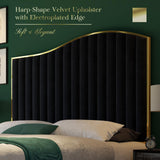 Queen Size Harp Bed Frame, Velvet Upholstered Platform Bed with 61.4" Vertical Channel