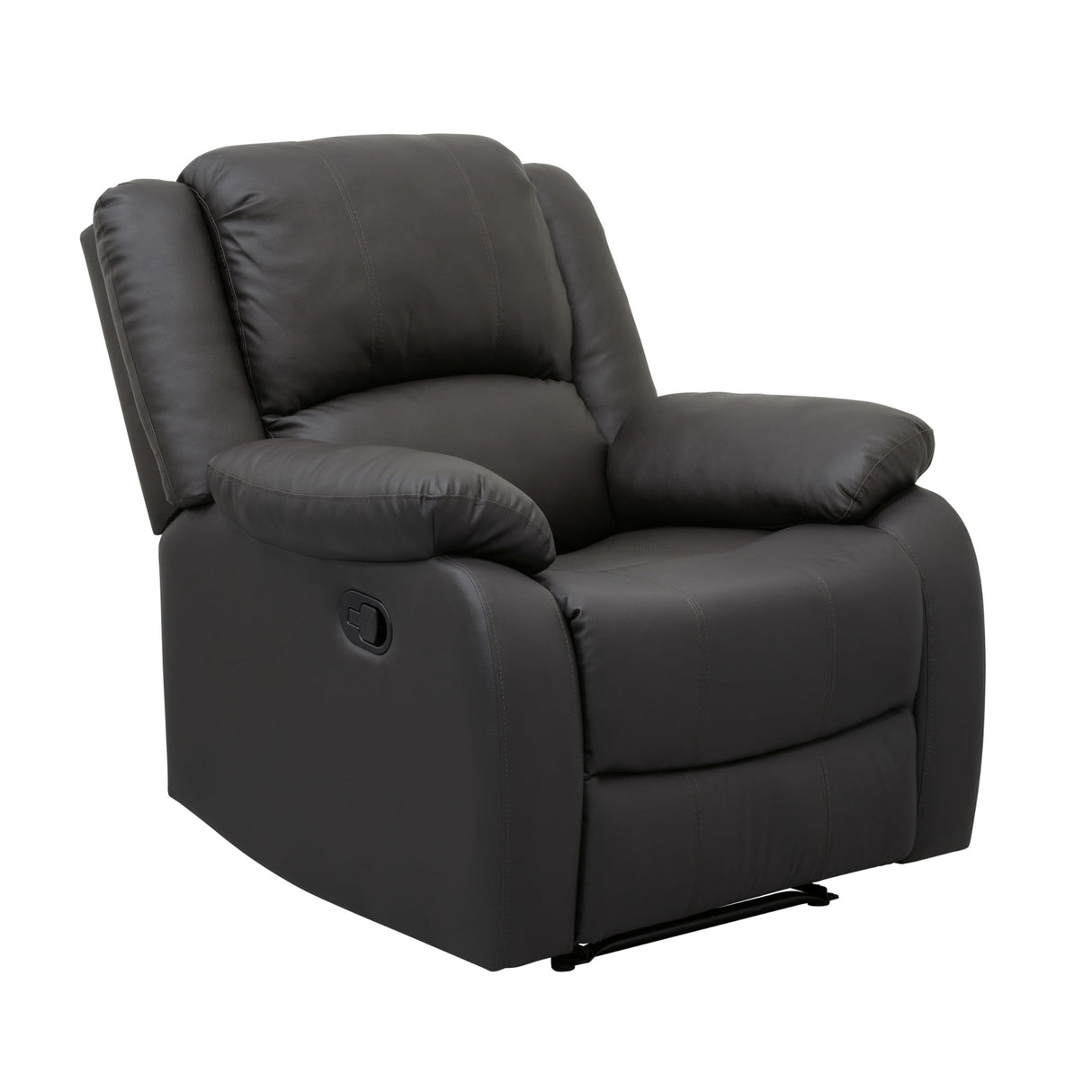 Chris 38 Inch Manual Recliner Chair, Solid Wood, Black Faux Leather