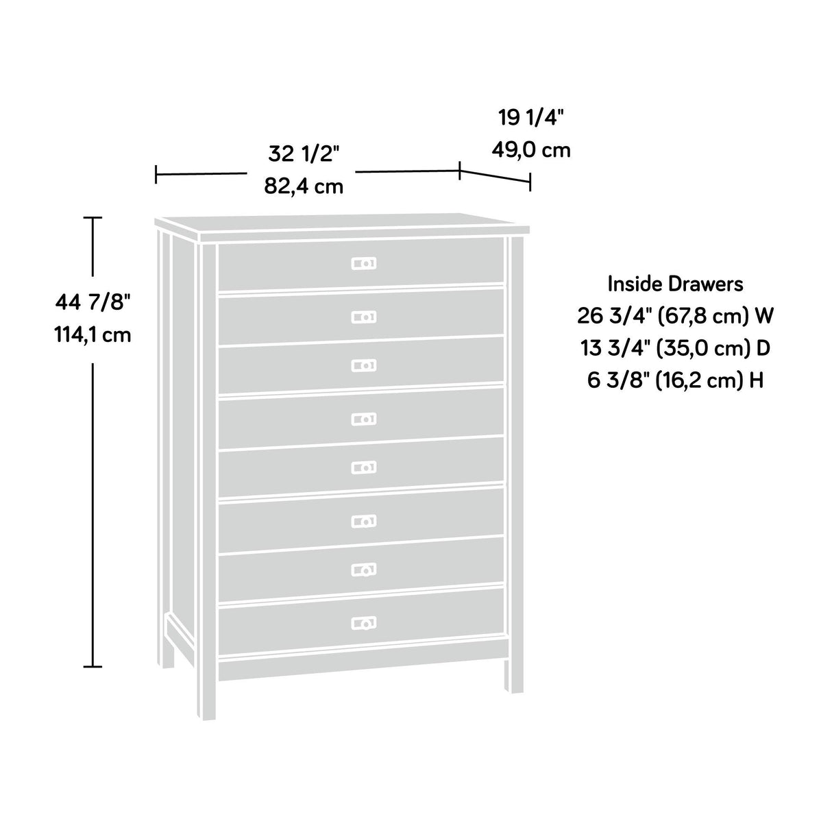 Cottage Road Dresser, L: 32.44" x W: 19.29" x H: 44.92", Mystic Oak Finish