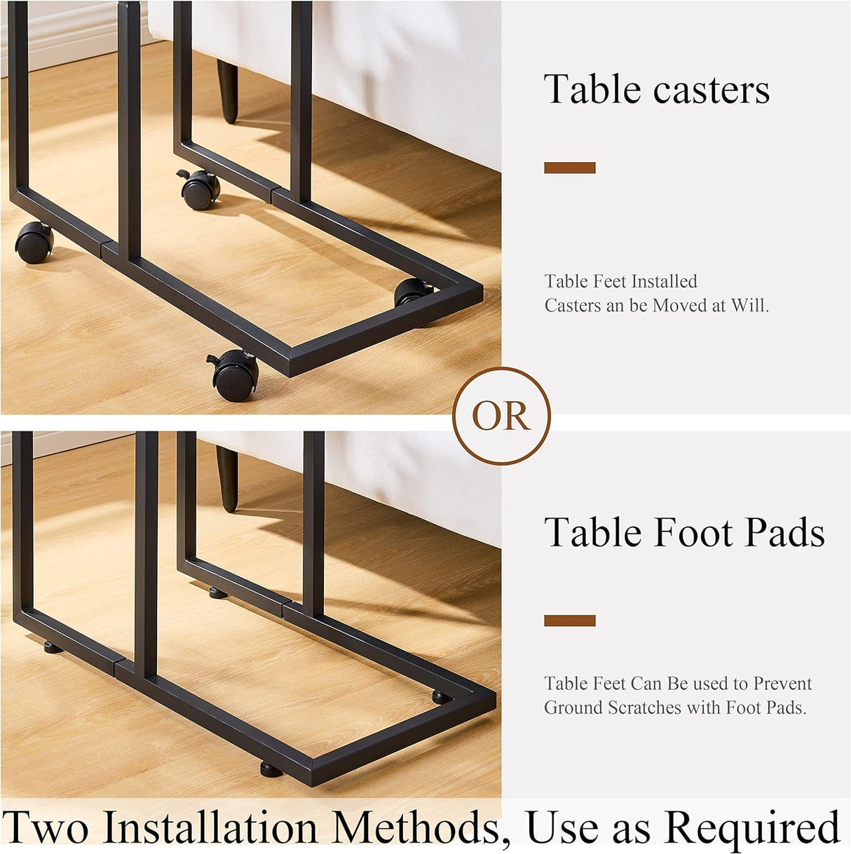 C Shaped End Table, Slim Side Table, Small End Table with Wheels, Snack Side Table