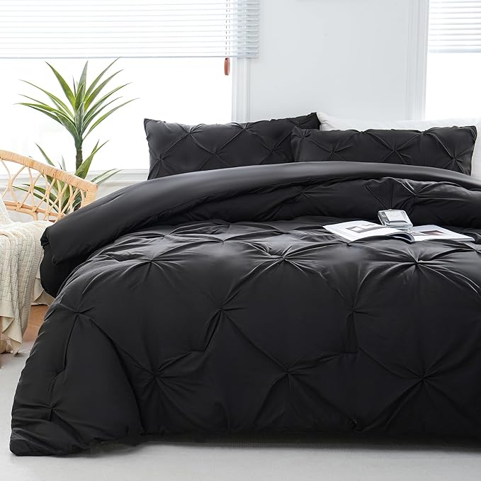 Queen Comforter Set Pink - 3 Pieces Cute Pinch Pleat Bed Set