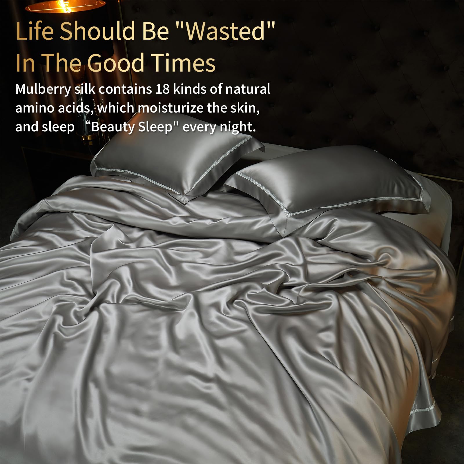 25 Momme Mulberry Silk Duvet Cover Set - Queen Size with Button Closure