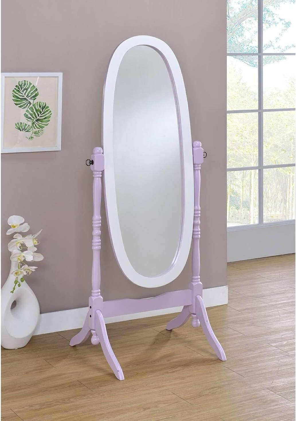 N4001-YEL/WH Oval Cheval Standing Mirror, Yellow/White