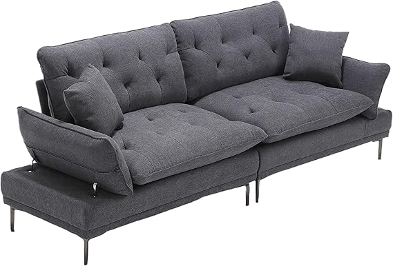 Modern Convertible Futon Sofa Bed, Line Multi-Person Sofa with Two Pillows and Soft Back