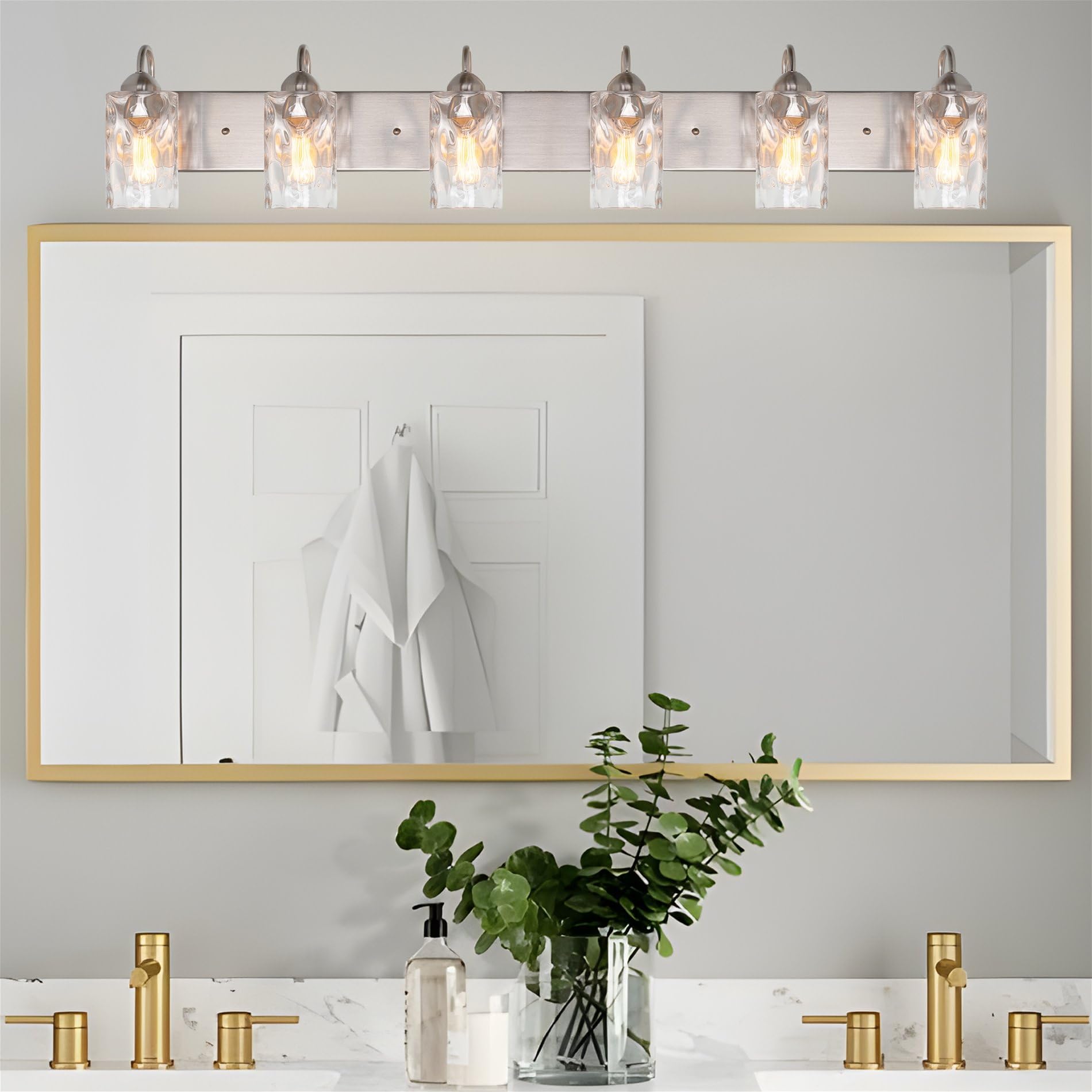 Armada II 48" 6-Light Modern Over Mirror Vanity/Bathroom Light, Hammered Glass Shades