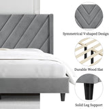 Queen Bed Frame Upholstered Platform Bed with Wing Side/Wooden Slat Support/Tufted
