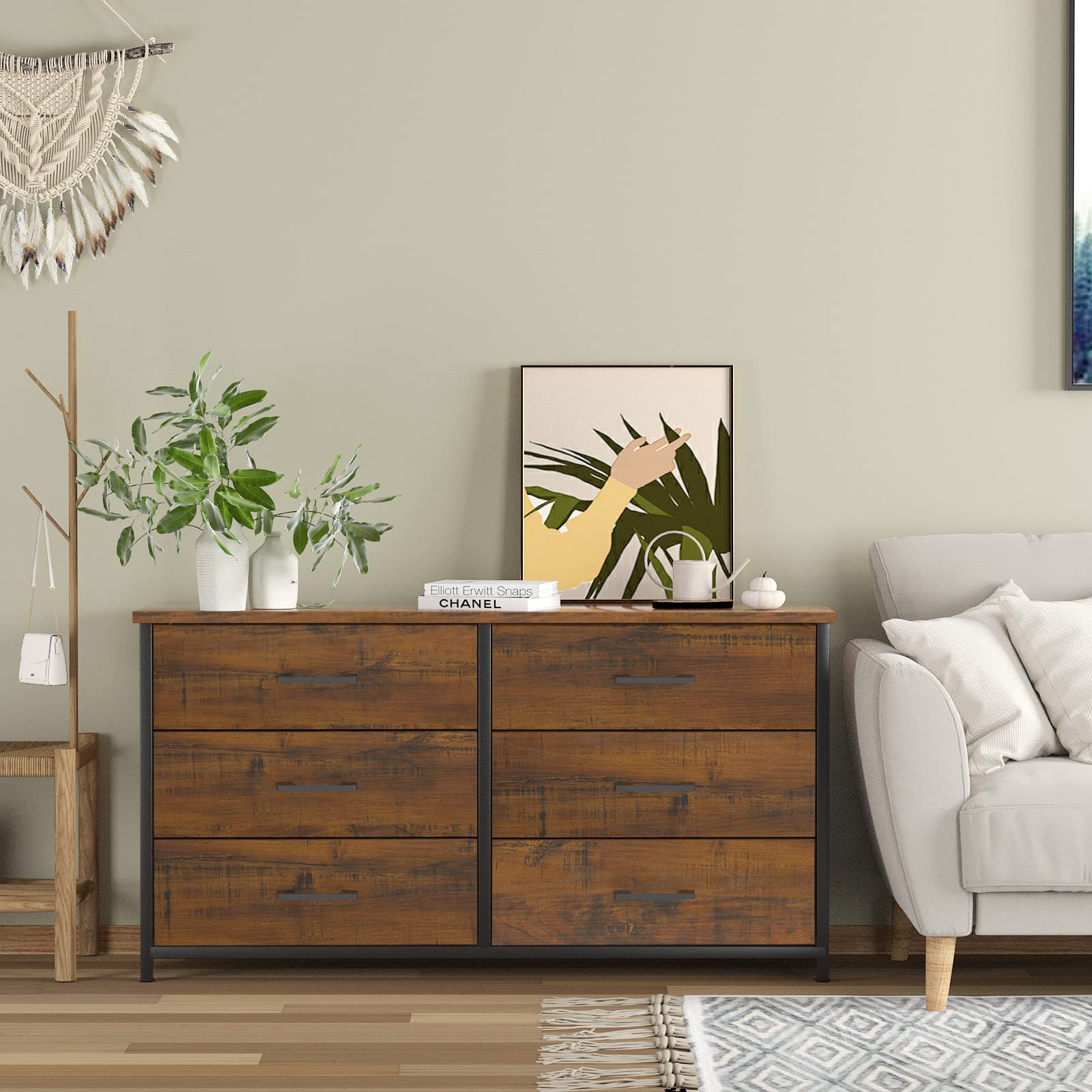 Double Dresser, Industrial Wood Dresser for Bedroom