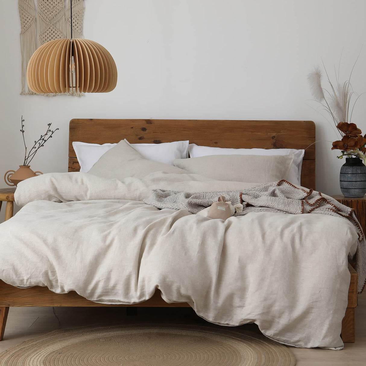Linen Duvet Cover Queen Size,100% Natural French Flax, Breathable & Durable Bedding