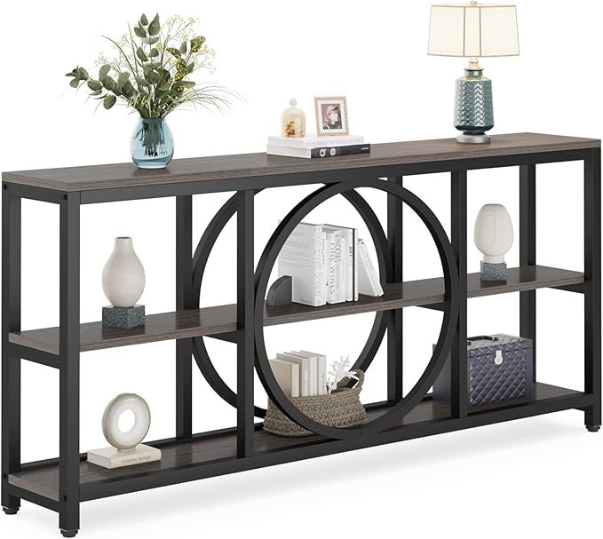 Console Table, Extra Long 70.9 inch Narrow Sofa Tables with 3 Tier Wood Storage Shelves